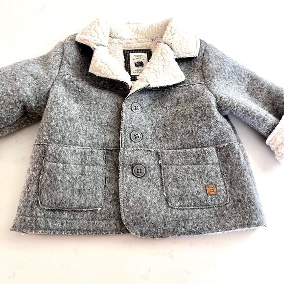 Zara boys gray polar fleece wool blend coat fall spring jacket size 9-12 months - Picture 2 of 8